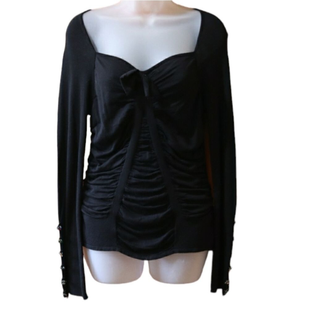 Maurizio Pecoraro Black Wool Sweetheart Neck Jeweled Sleeve Sweater Size 12
